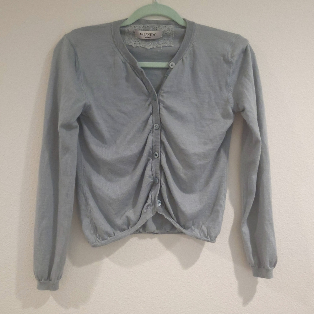 Beautiful Valentino Italy Grayish Blue cashmere cardigan